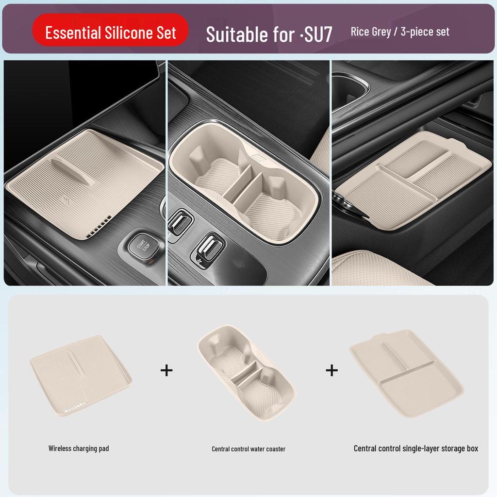 Silicone Mats for Xiaomi SU7/YU7: Center Console, Cup Holders, and Interior Essentials