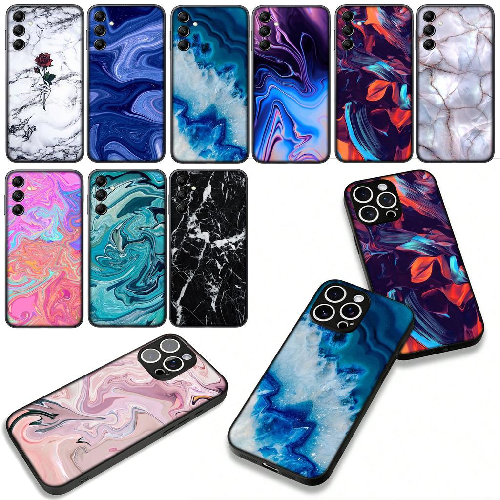 for Samsung Galaxy A25 A37 A57 A12 A14 A50 A51 A70 A71 A72 A21S A04 M15 Note 20 9 8 10 Case Marble Texture Flower Wallpaper
