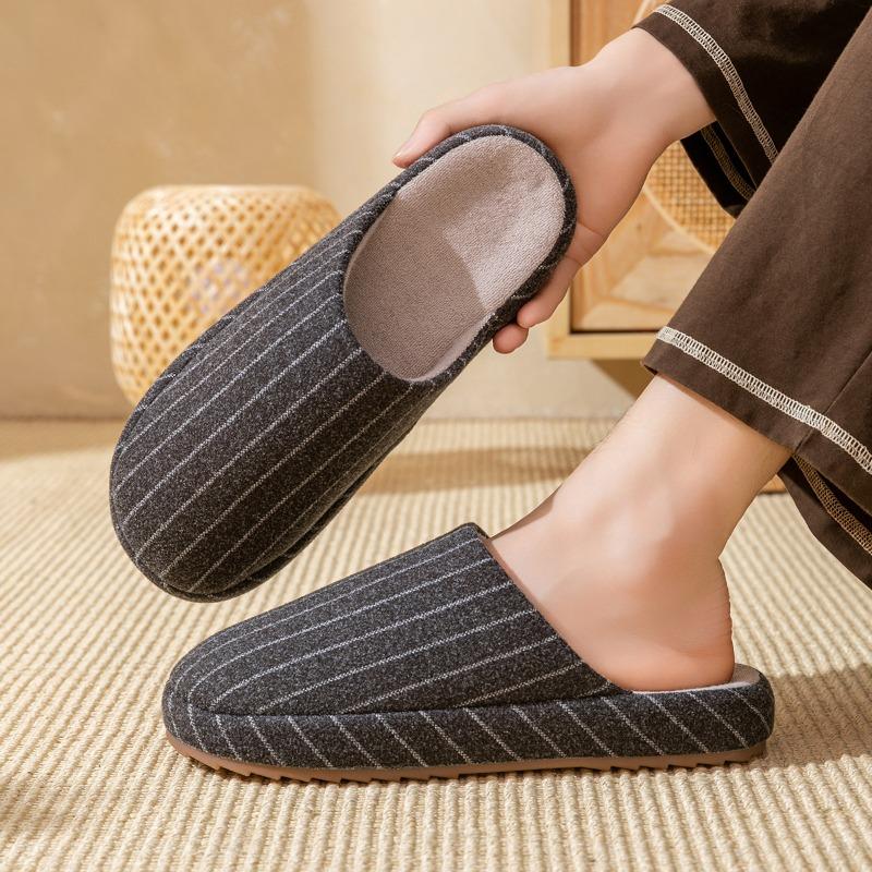 Japanese striped cotton slippers home autumn and winter couple indoor warm thick-soled winter slippers women's home