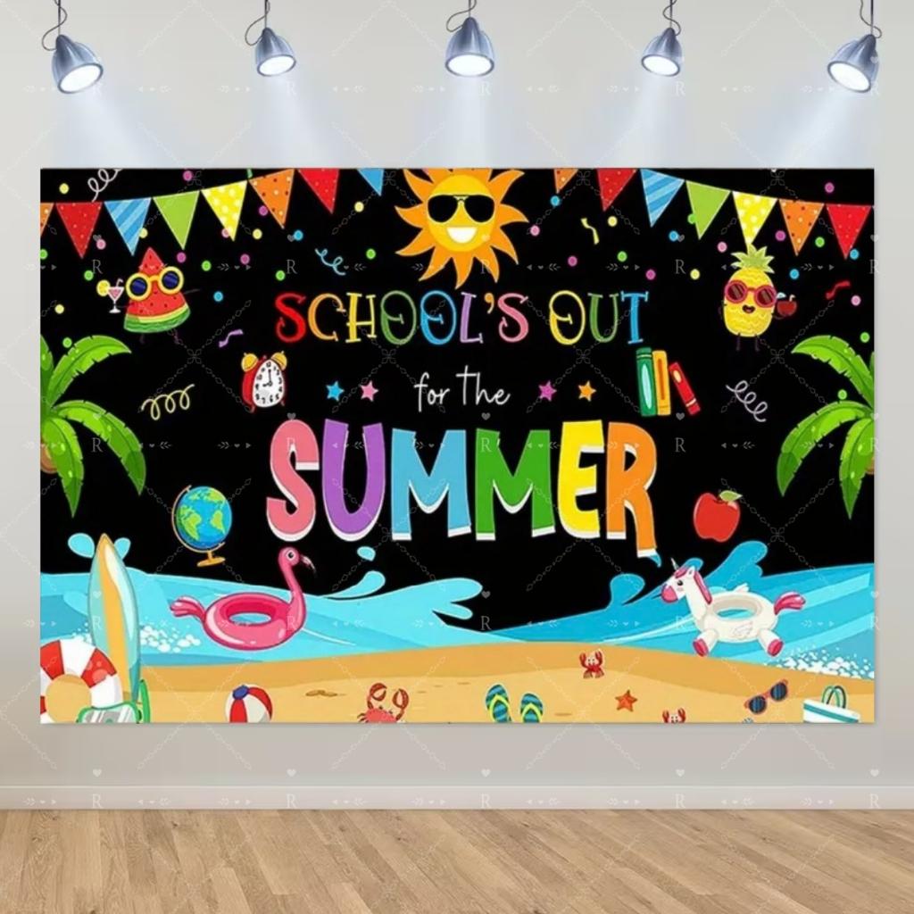 School's Out for Summer Theme Background Summer Pool Party Decoration Backdrop Baby Shower Props Photography Banner Supplies