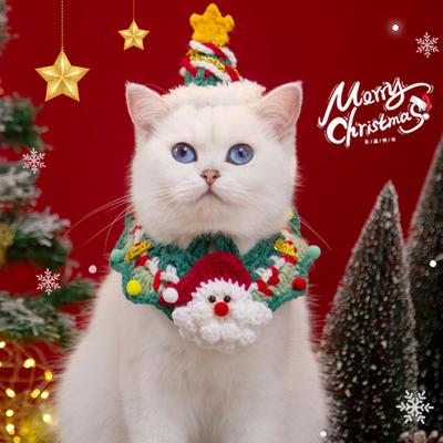 Pet Christmas Day Dress Up Scarf Cat Dog Hand-knitted Crochet Collar Cat Costume Clothes Xmas Party Navidad Christmas Decor