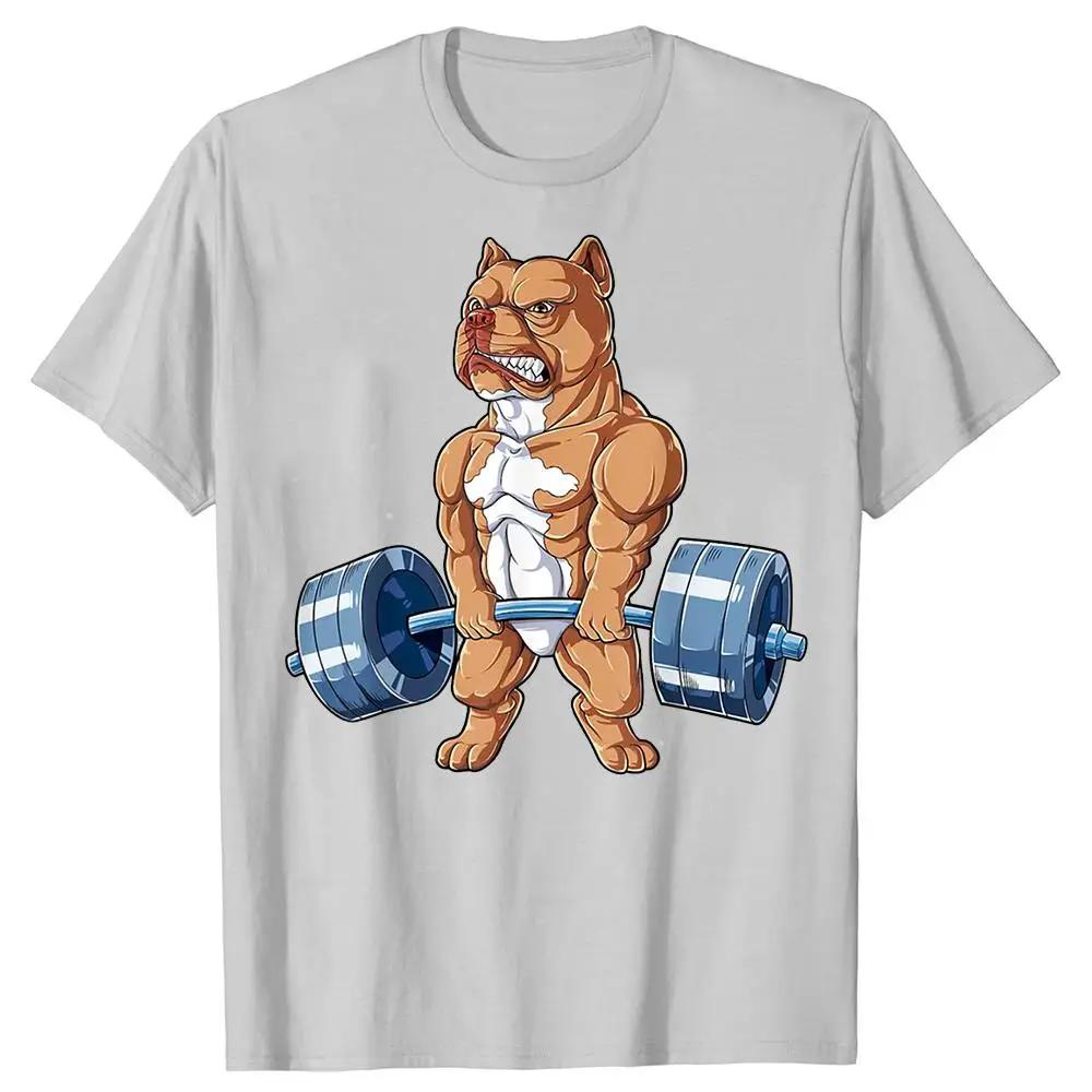 Pit Bull Dog Weightlifting Funny Short Sleeve T Shirts Graphic Cotton Streetwear Birthday Gifts Summer Deadlift Pitbull T-shirt