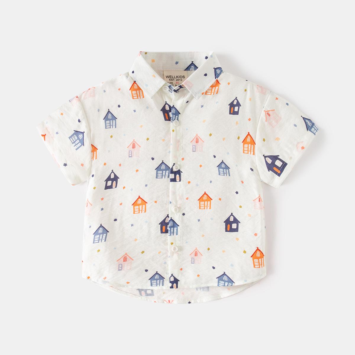 

Модная детская рубашка с короткими рукавами 2025 года, новая корейская версия цифровой печати для мальчиков, симпатичная рубашка, детский топ 130cm