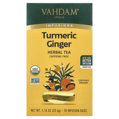 VAHDAM India, Tisane, Tè alle Erbe, Curcuma Zenzero, Senza Caffeina, 18 Bustine Infusione, 32.4g (1.14oz)