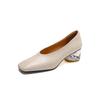 Fashion 2025 Women Genuine Leather Pumps Transparent Heel High Heels Spring Summer Elegant Office Pumps Square Toe Classic Casual Shoes