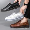 Hollow Leather Shoes Men's Summer Breathable Soft Leather Low-top Business Leisure One-pedal Hole Dad Men's Shoes
