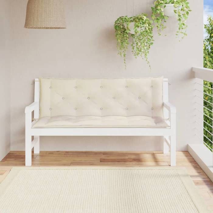 VidaXL Set of 2 Garden Bench Cushions, Bench Cover with Tie Strings, Waterproof Outdoor Cushion, White 361699