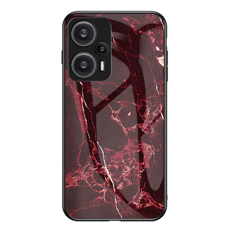 

For Xiaomi Redmi Note 12 Turbo/Poco F5 5G Anti-Drop Phone Case Marble Pattern Tempered Glass+PC+TPU Cover Blood Red Marble