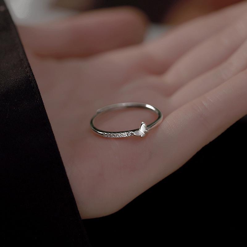 925 Silver Plated Adjustable Butterfly Ring for Women - Light Luxury, Japanese Style, Trendy Fashion