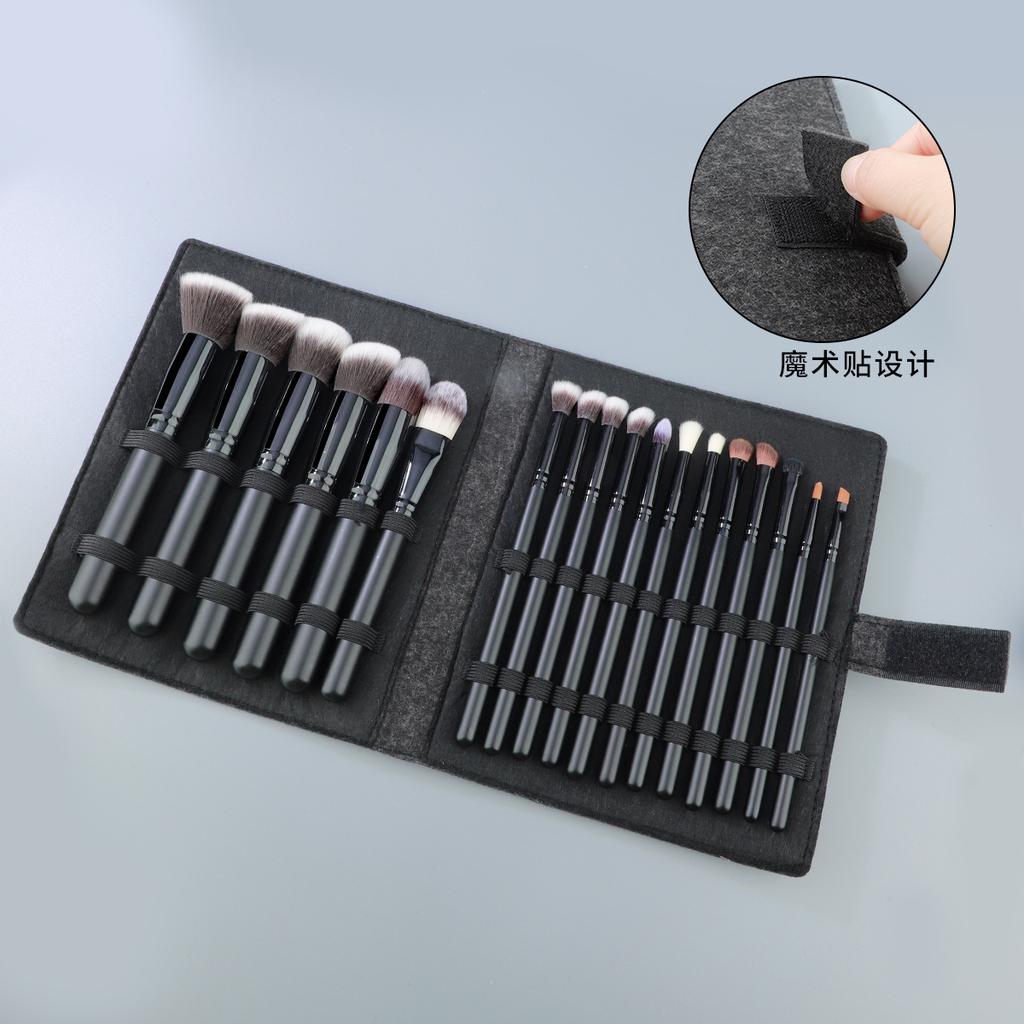 18 Ya Black Handle Makeup Brush Set Cangzhou Soft Hair Loose Powder Brush Foundation Brush Eyeshadow Brush with Velcro Bag