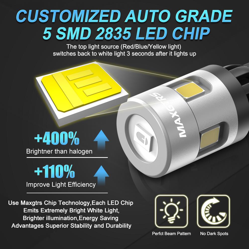 MAXGTRS 2x Two Color Switch T10 LED W5W Car Side Interior lights 12V Bulb 2835 Chips 194 168 White 6000K Parking Dome Lamps