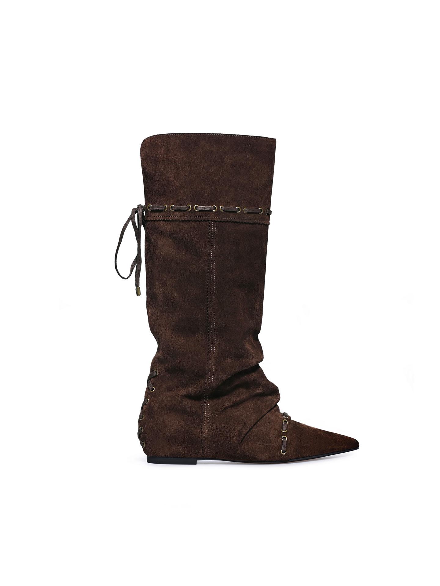 

Ретро остроносые универсальные плиссированные ботфорты-чулки 2025 новые складные двусторонние модные ботинки на внутренней платформе женские 40