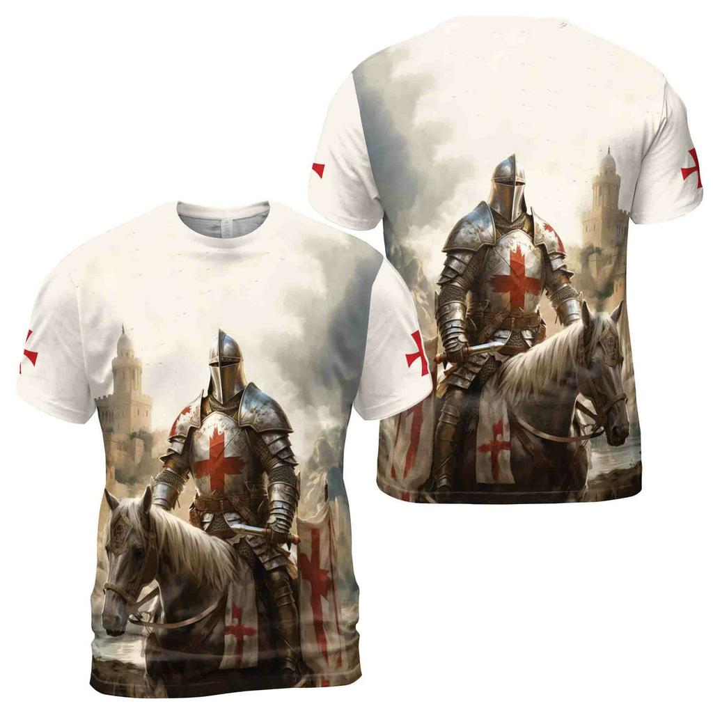 Summer Vintage Medieval Templars Graphic T-shirts for Women's 3D Printing Casual Funny T-shirt Street Outdoor Men's and Women's Tee Tops