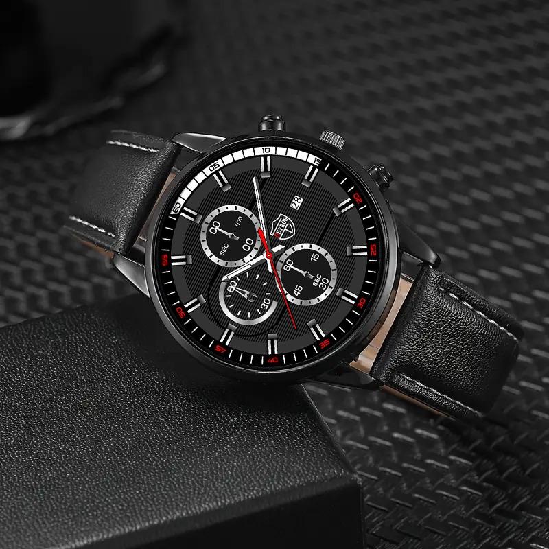 Fashion Men's Luxury Business Quartz Watches Analog PU Leather Wrist Watch  Ideal Choice for Gifts