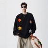 Pull épais à col rond imprimé floral marque automne et hiver ample décontracté beau voyou vêtements noirs