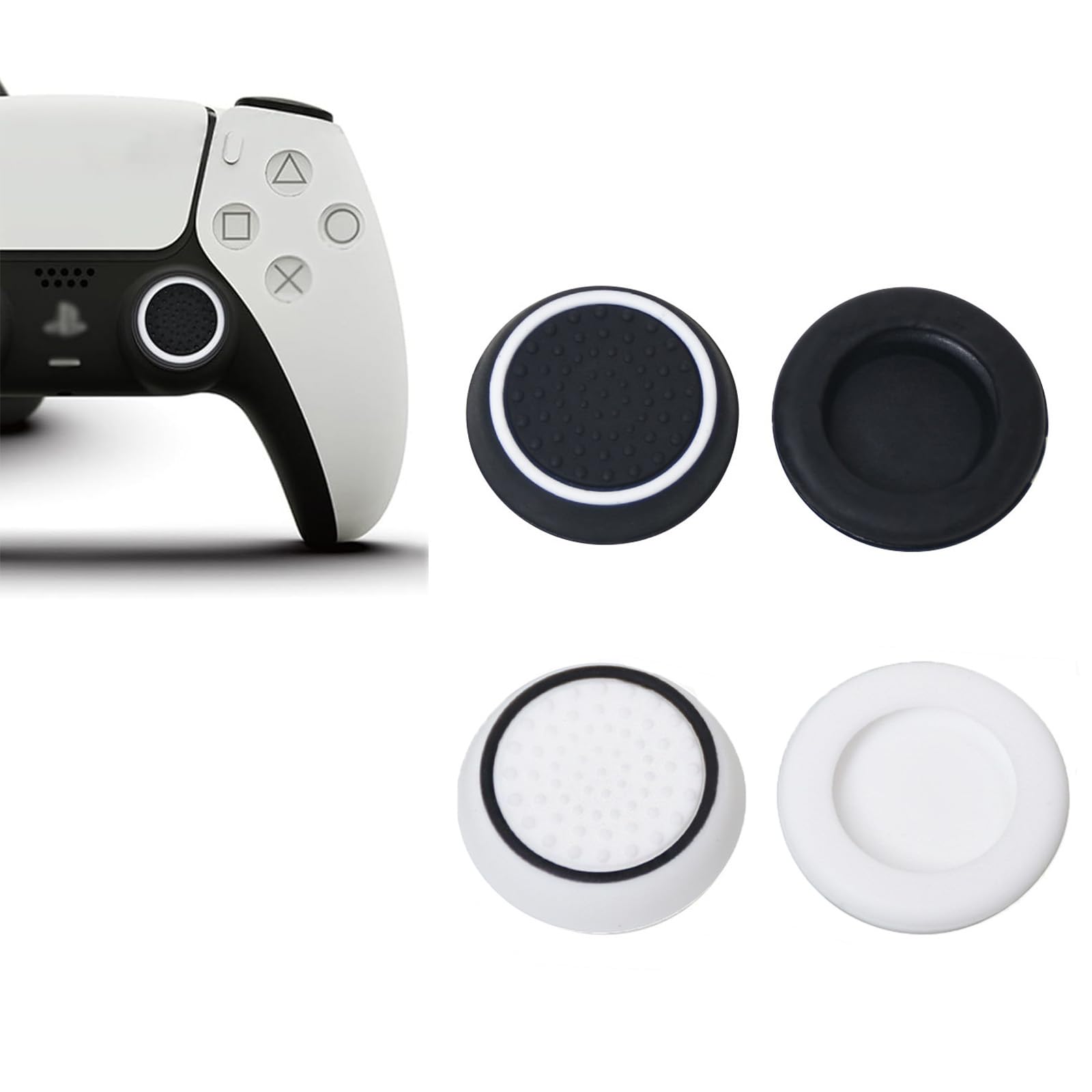 

LeTradeJP Switch Controller Stick Set of Silicone Thumb Stick Covers for Controllers Black 2 Caps, 4, PS5/PS4/PS3/Xbox (2 + White)