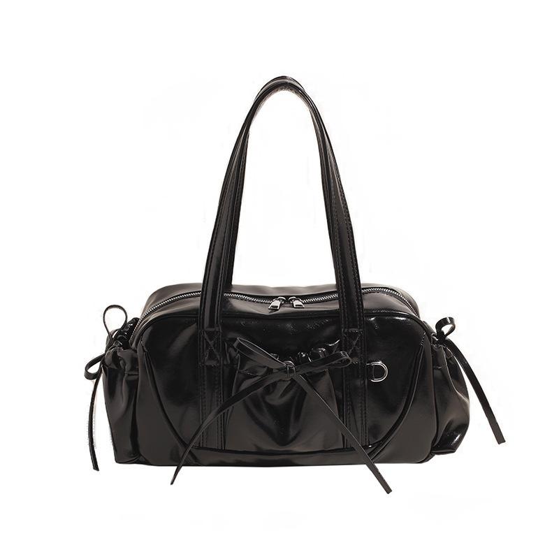 

Сумка-зеркало для женщин, осень и зима, новая плиссированная сумка, переносная сумка через плечо, сумка через плечо Boston personalnée, сумка через подмышку с бантом 26CM*12CM*17CM чёрный