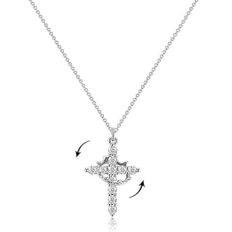 Crown Circle Rotating Necklace - Women's Pendant with Cross and European American Design
