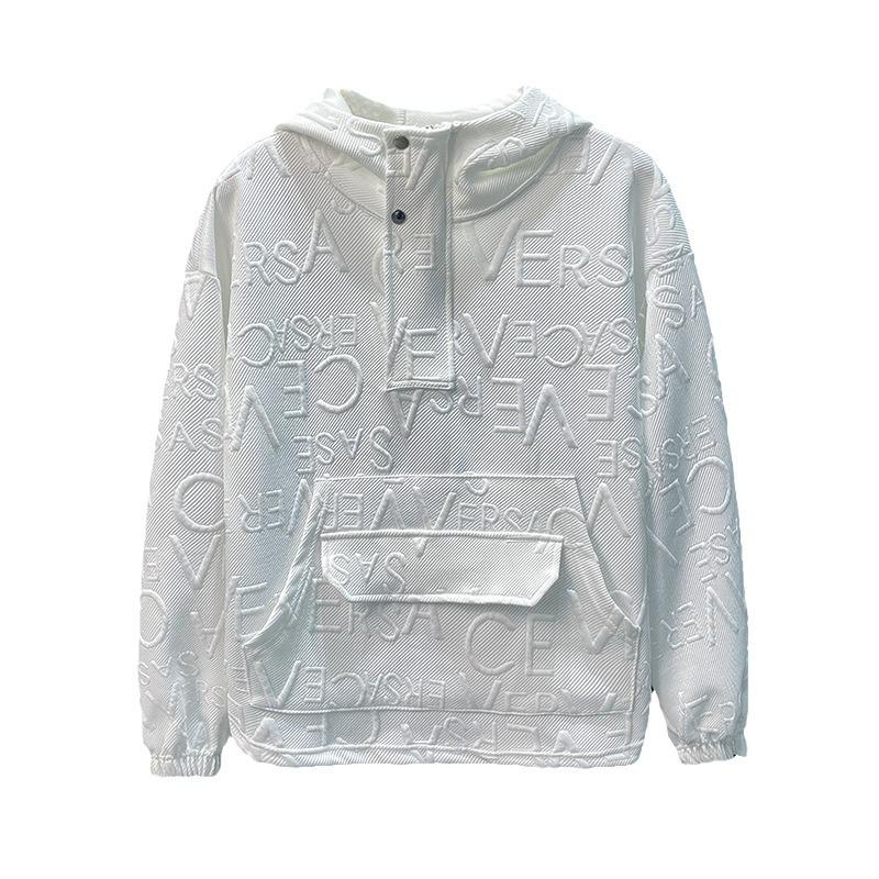 Trendy Casual Jacquard Sweatshirt with Letter Embroidery - Loose Fit, Round Neck, Long Sleeves