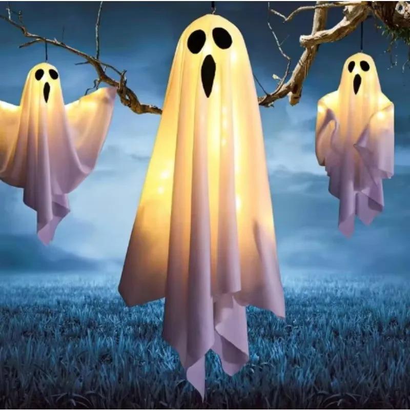 LED Glow Ghost Halloween Home Indoor Outdoor Decoration Party Supplies 2026 Haunted House Bar Hanging Horror Props with Lights