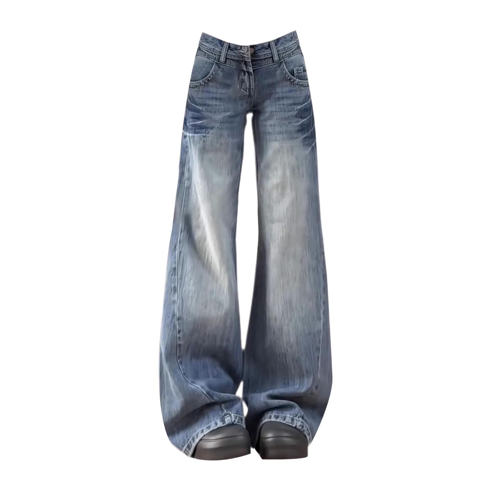 Women s 2026 Summer Retro Washed Straight Leg Wide Floor-Length Jeans S
