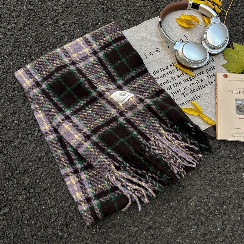 High-End Plaid Shawl for Women - 2025 Autumn/Winter Korean Style Thickened Imitation Cashmere Scarf