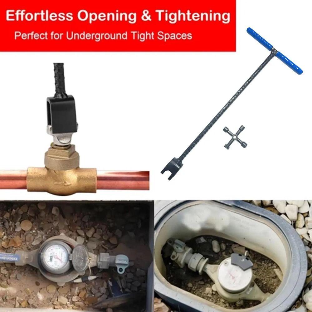 Sturdy Steel Water Meter Key Heavy Duty Threaded Valve Shut Off Spanner Outdoor Backyard