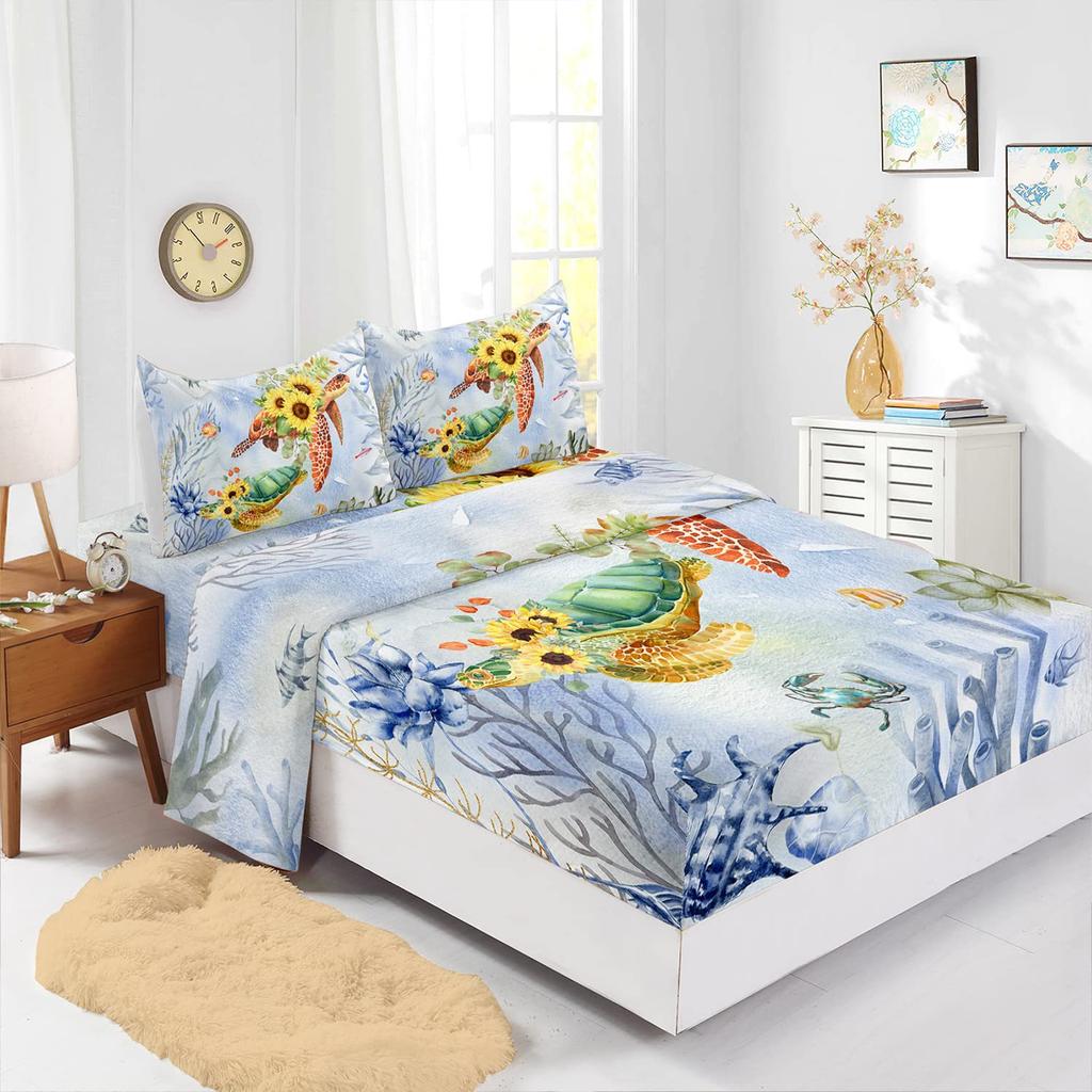Ocean Beach Turtle Pattern Sheet Four-Piece Bedding Set Bedroom Dormitory Bedding Decoration