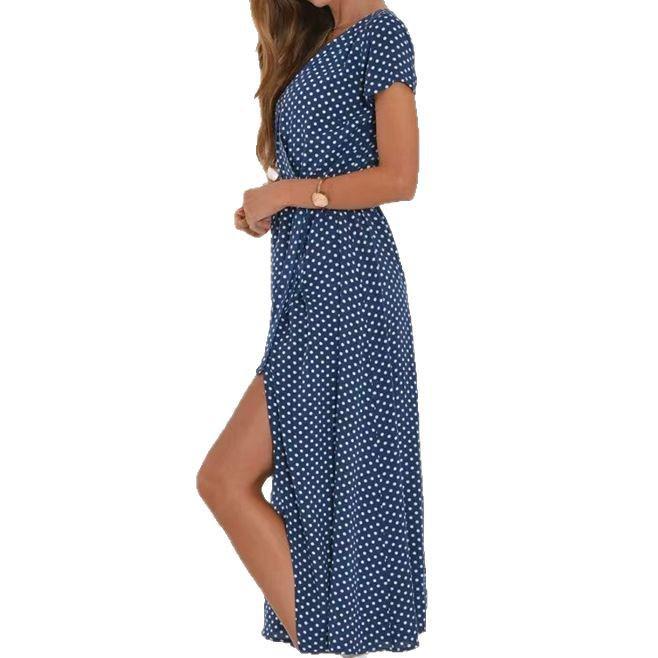Abito Midi Estivo 2025 Scollo a V Spacco per Donna - Stile Europeo e Americano