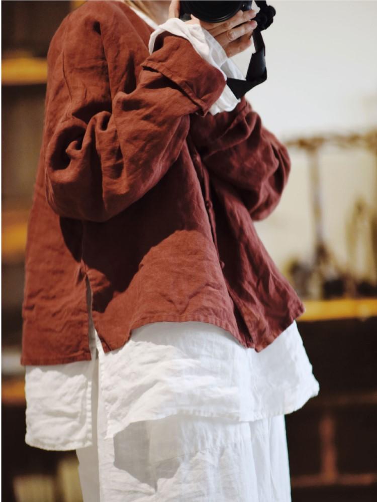 

Johnature женские винтажные льняные рубашки топы с круглым вырезом с длинным рукавом осенние однотонные блузки на пуговицах свободные рубашки