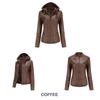 Women's Plus Size PU Washed Leather Hooded Jacket & Coat Set - Detachable