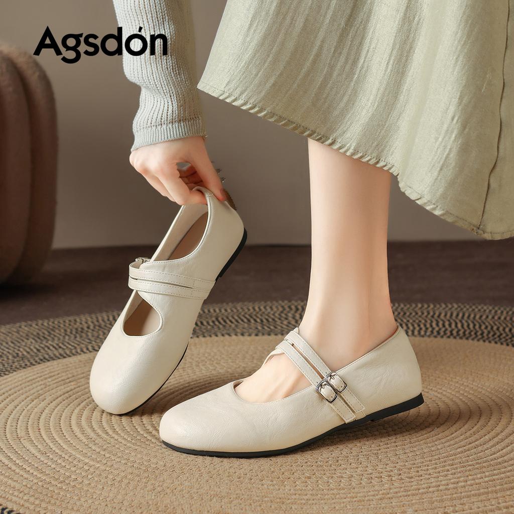 Augustine Mary Jane Shoes New Spring French Flat Bottom Shallow Mouth Single Shoes with Skirt Small Leather Shoes