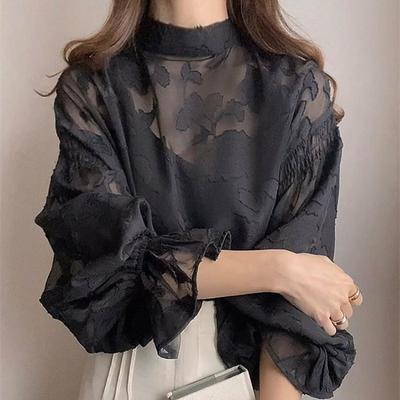 Primavera Autunno Inverno Manica Lunga Ampia Doppia Faccia Maglia Base Top in Pizzo Camicia Bluse e Camicie