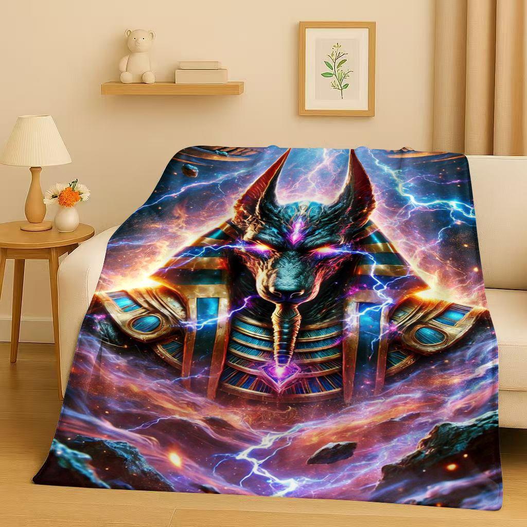 Toter Gott Anubis Pharao Altes Ägypten Mythologie Cartoon Flanelldecke, Ultraweiche Plüschdecke für Zuhause Schlafzimmer Bett Sofa Abdeckung