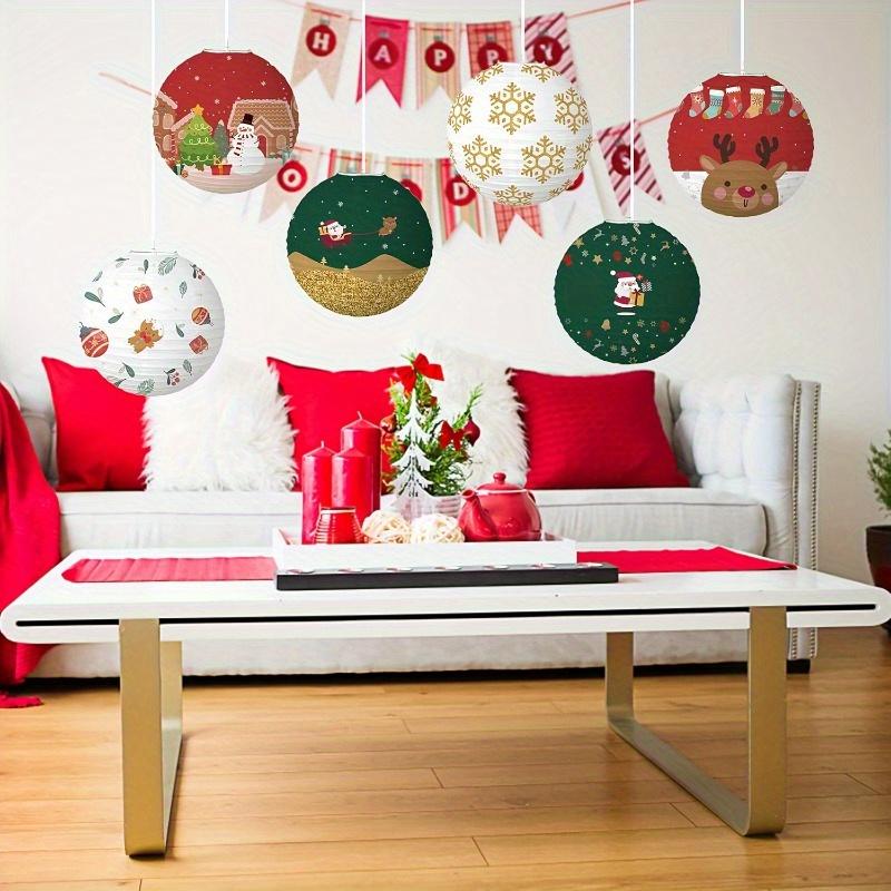 6Pcs Christmas Paper Lanterns - Handmade, Sustainable Holiday Decor with Cartoon Snowmen & Santa Claus for DIY Party Celebrations