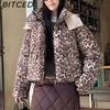 BITCED Short-Length Leopard Print Cotton Jacket for Women with Hood Minimalist Fashion Design, Oversized Fit, Unique Style Cotton Coat
