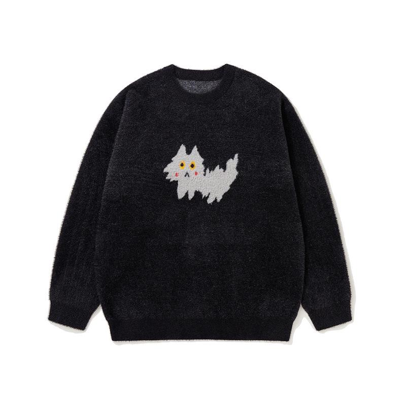 Trendy Unisex Cute Cat Pattern Soft Fluffy Knit Sweater - Warm Round Neck Long Sleeve for Couples 2XL