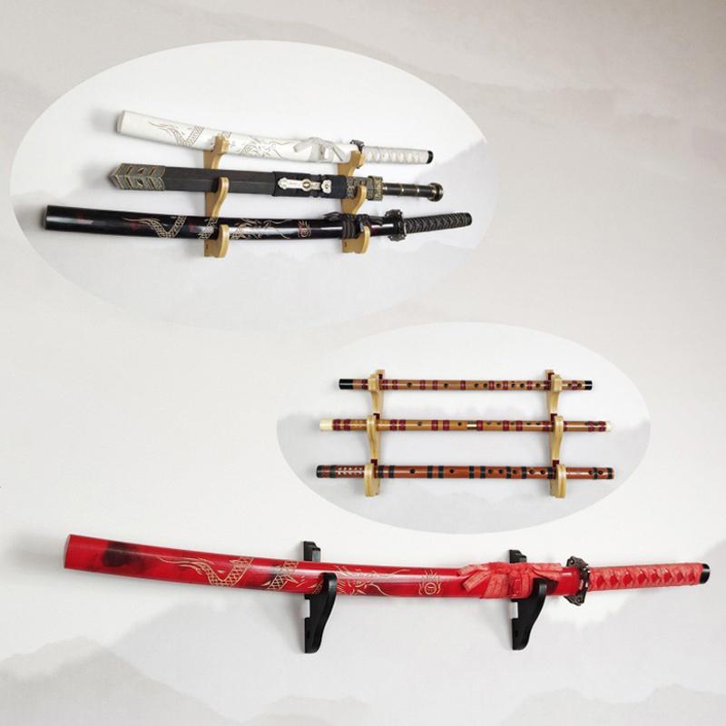 2pcs Adjustable Display Racks Wall Mounted Wooden Sword Stand Holder Hanger Knife Cosplay Wand Sword For Samurai Rack