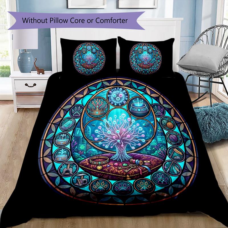 Mystical Tree Symbols Pattern Bedding,Quilt Set Quilt Cover Pillowcase Home Birthday Gift (1 * duvet cover + 2 * pillowcase, without core)