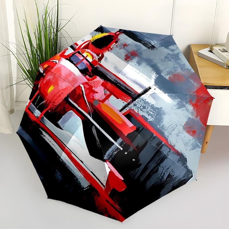 1 pièce Formule 1, Voiture de Course Parapluie Pliant Automatique Portable Pliable Parapluie à 8 baleines pour Toutes Saisons, Accessoire d'Extérieur Décontracté, B54