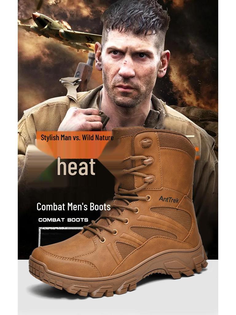 Men's Breathable Non-Slip High-Top Combat Hiking Boots, One Size Available, Adhesive Soles, In Stock