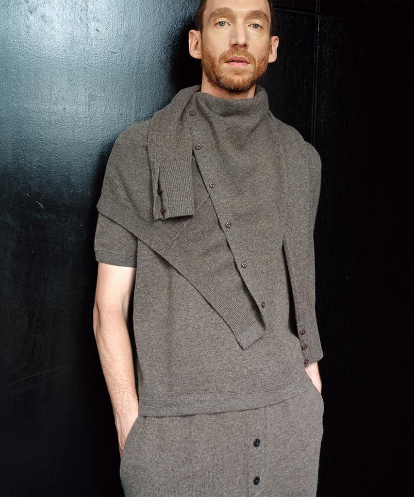 UMARMUNG Wool Cashmere Half Sleeve Pullover_Taupe
