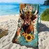 Retro-Blumen-Hochlandrinder-Muster Polyester-Mikrofaser-Strandtuch ist sehr saugfähig, geeignet für Schwimm- und Strandausflüge