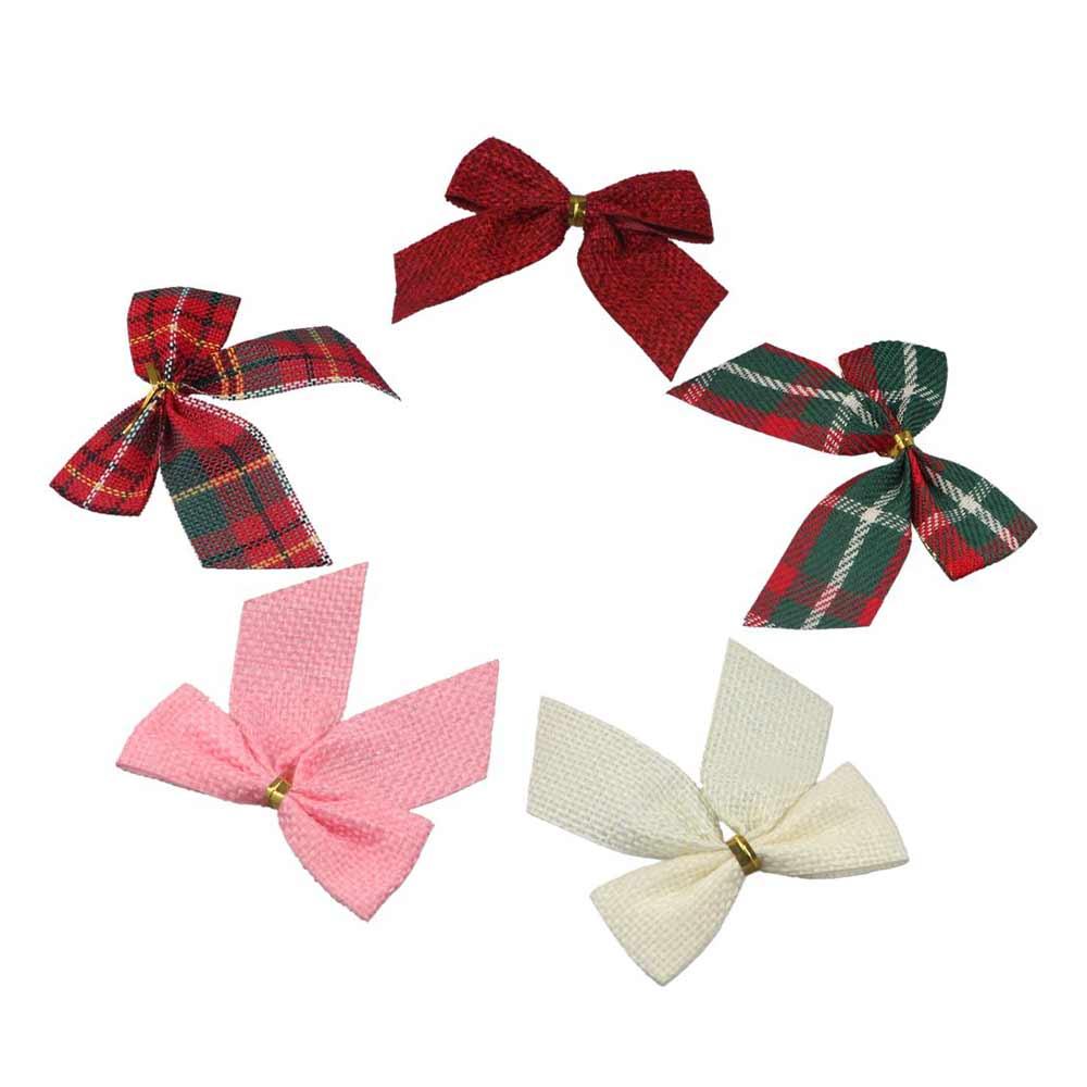 10Pcs/set Cloth Christmas Plaid Bow Plaid Bow Various Style Xmas Tree Pendant Soft Cute Christmas Garland Accessories Christmas