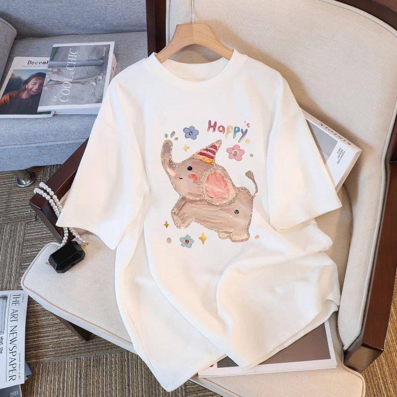 Women's Crew Neck Short Sleeve Graphic Tee Loose Fit Japanese Casual Cartoon Print T-Shirt