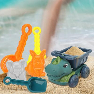 6Pcs Dinosaur Summer Beach Toys with Dump Truck Sand Molds Shovel Rake Sand Sifter Sand Toys for Kids Toddlers Boys Girls