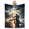 Knight Kneeling At Cross with LightningFlannel Blanket for Bedroom, Living Room, Sofa, and Nap