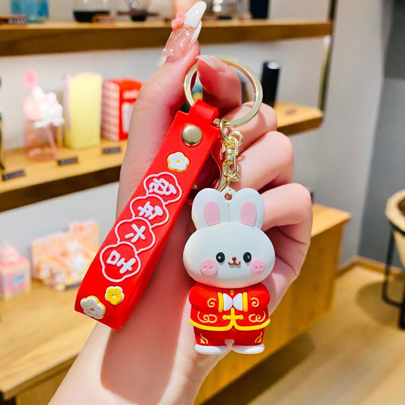 

Creative New Pvc Year Cartoon Bunny Keychain Festive Rabbit Bag Charm Kids For Bow