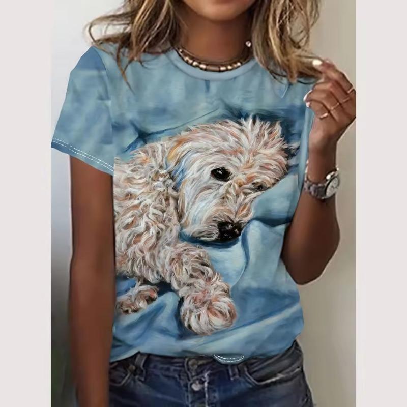 Cartoon T Shirt For Women Animal Pattern Print O-Neck Top Outdoor Fashion Women's T-Shirts Pullover Female Oversized Clothing