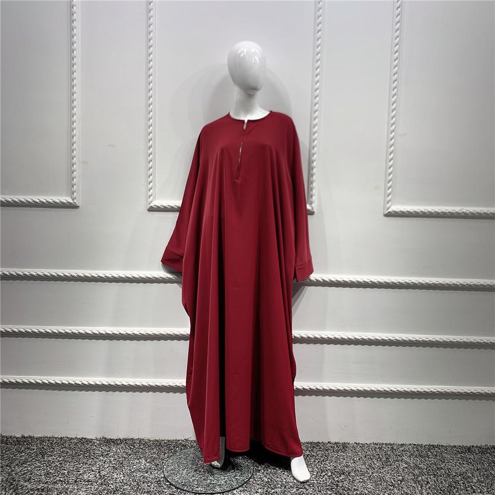 Loriya Solid Color Batwing Sleeve Long Robe - New Pink/Apricot (LR425)
